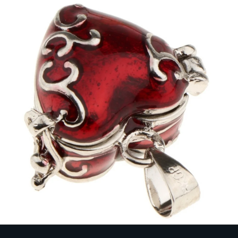 2 Cremation Keepsakes Red Enamel Heart Egg Locket Pendants Red - Picture 11 of 13